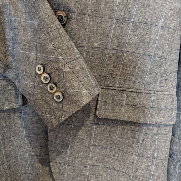 Tasso Elba Island Linen Cotton Grey Blue Plaid Blazer Size Small 36 38 Short - Picture 3 of 6